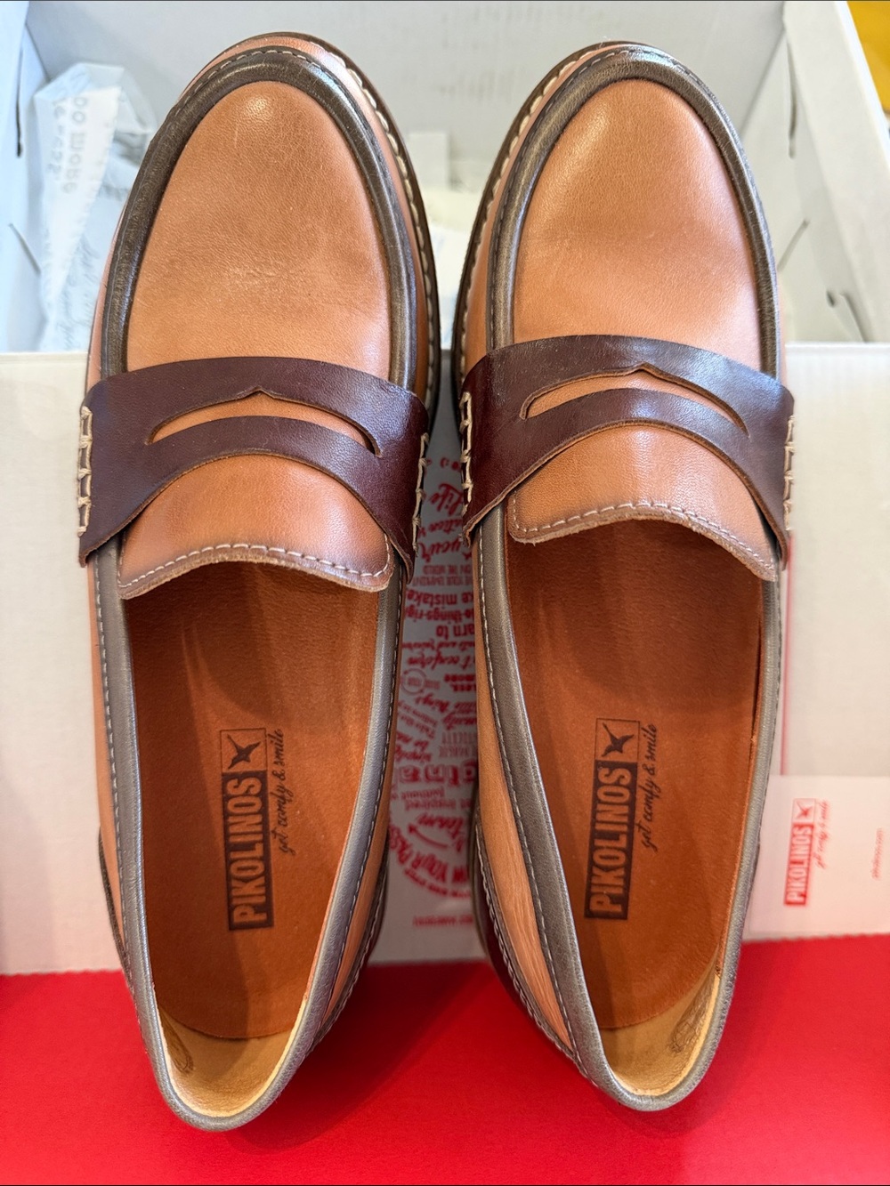 Women’s PIKOLINOS Size 36 (size 6) Two-Tone Tan Leather Penny Loafers